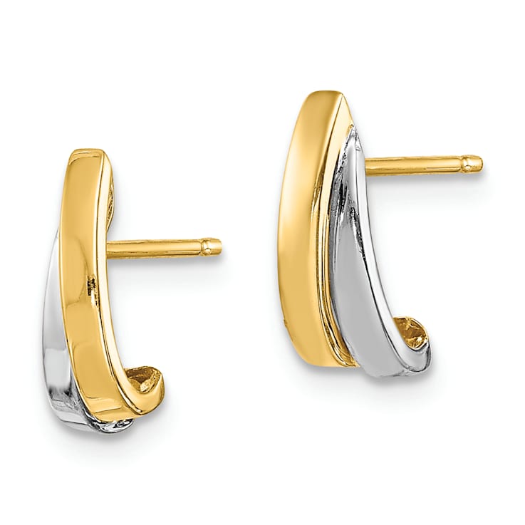 14k Yellow Gold and Rhodium Over 14k Yellow Gold Children's 3/8"
J-Hoop Earrings