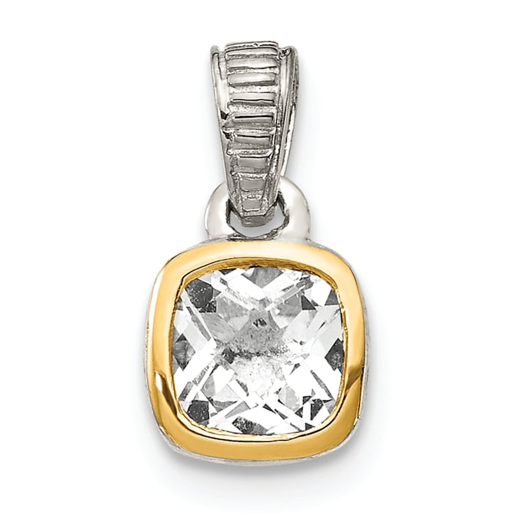 Rhodium Over Sterling Silver with 14k Accent White Topaz Pendant