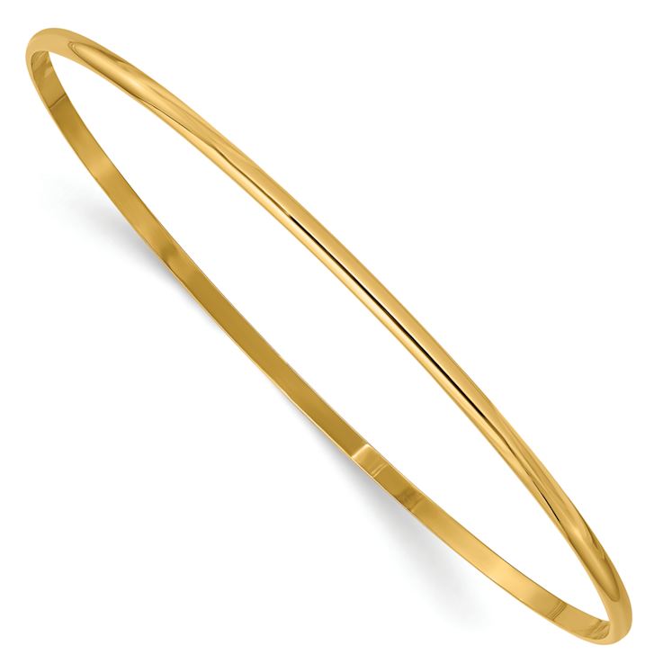 14k Yellow Gold 2mm Solid Polished Half-Round Slip-On Bangle