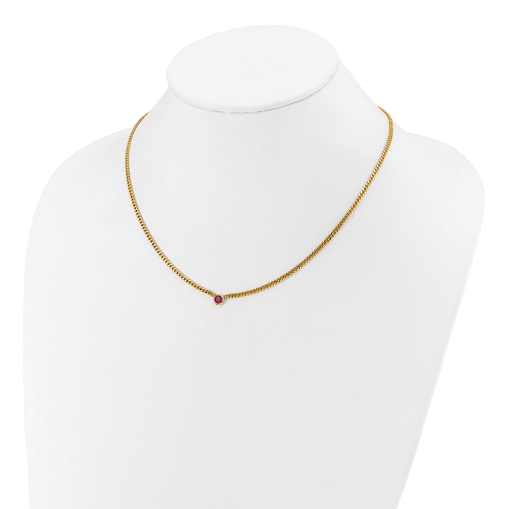 14K Yellow Gold Ruby Curb 18 inch Necklace