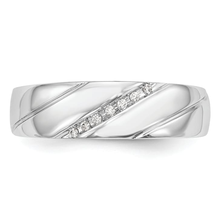 Rhodium Over 14K White Gold Diamond Trio Men's Wedding Band 0.03ctw