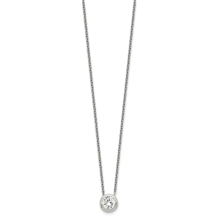 Sterling Silver Bezel 8mm Cubic Zirconia Necklace