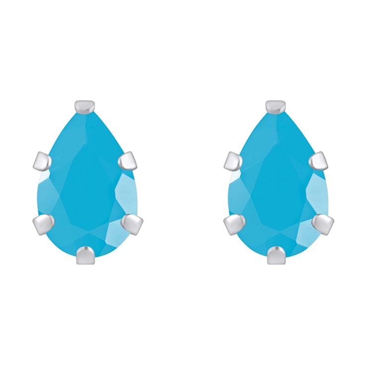 6x4mm Pear Shape Turquoise Rhodium Over 10k White Gold Stud Earrings