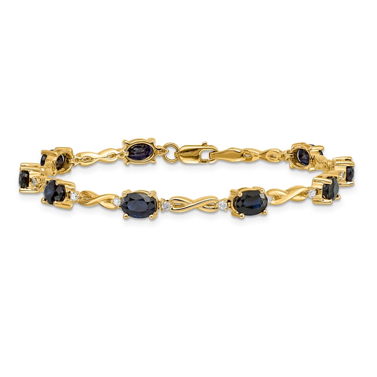 14k Yellow Gold and Rhodium Over 14k Yellow Gold Diamond and Sapphire Bracelet