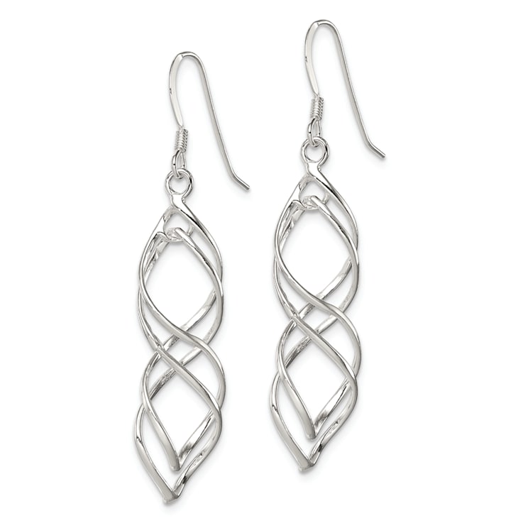 Sterling Silver Polished and Twisted Intertwined Dangle Earrings