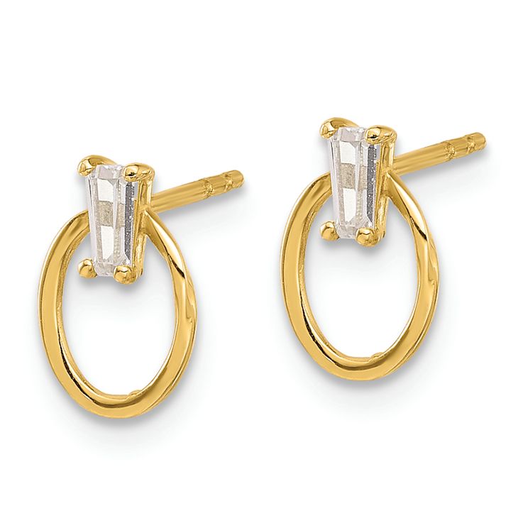 14k Yellow Gold Polished Cubic Zirconia Oval Stud Earrings