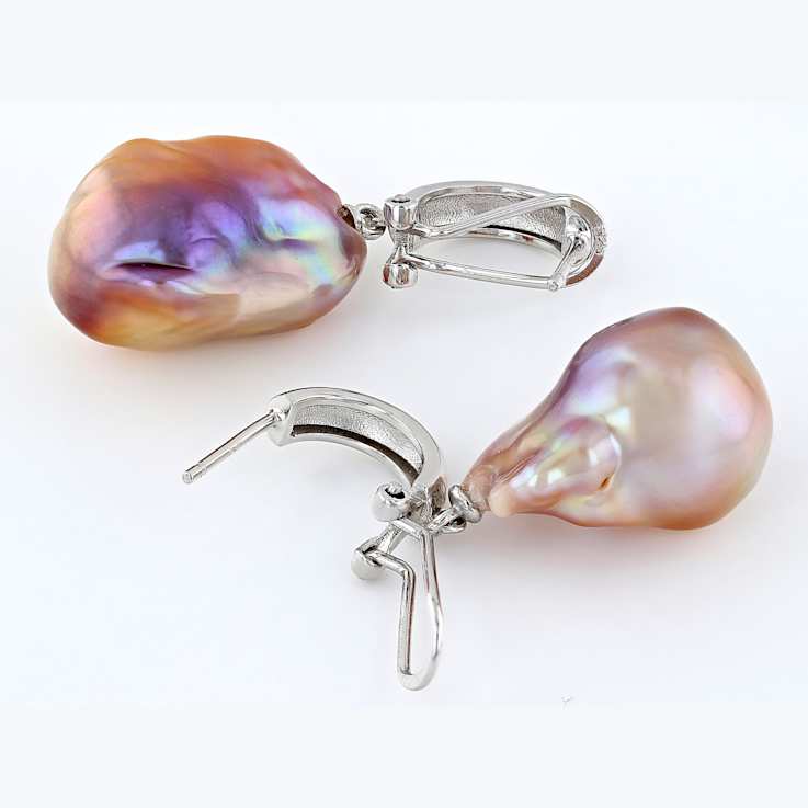 Large Pink Freshwater Pearl Earrings In Sterling Silver