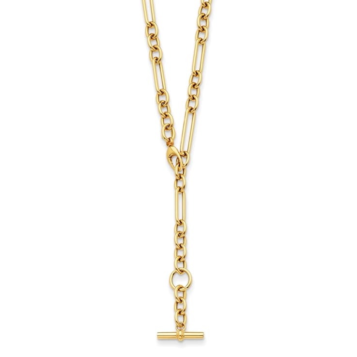 14K Yellow Gold Paperclip and Round Link Y-drop 20-inch Toggle Necklace