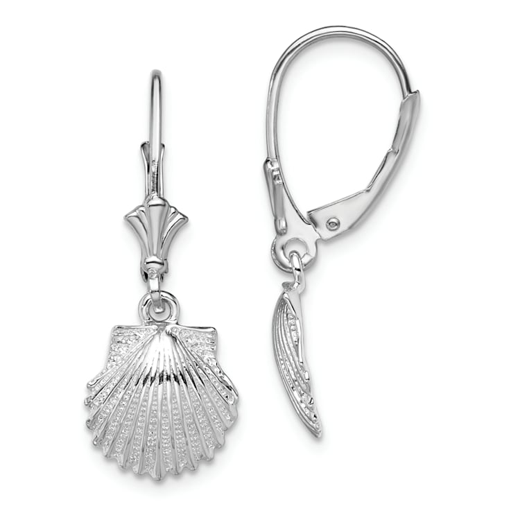 Rhodium Over Sterling Silver Polished Shell Leverback Earrings