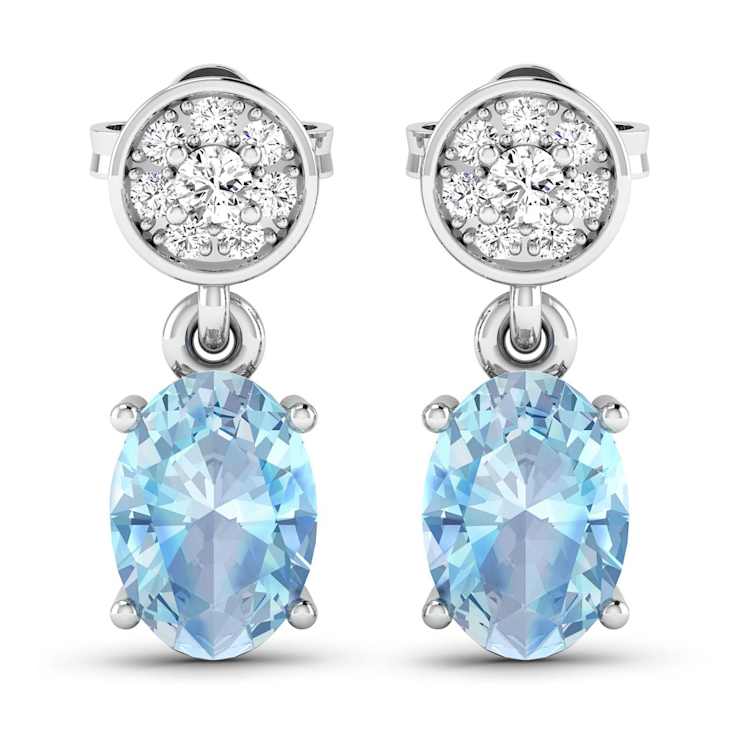 1.02ctw 14K White Gold Aquamarine and White Diamond Halo Earrings