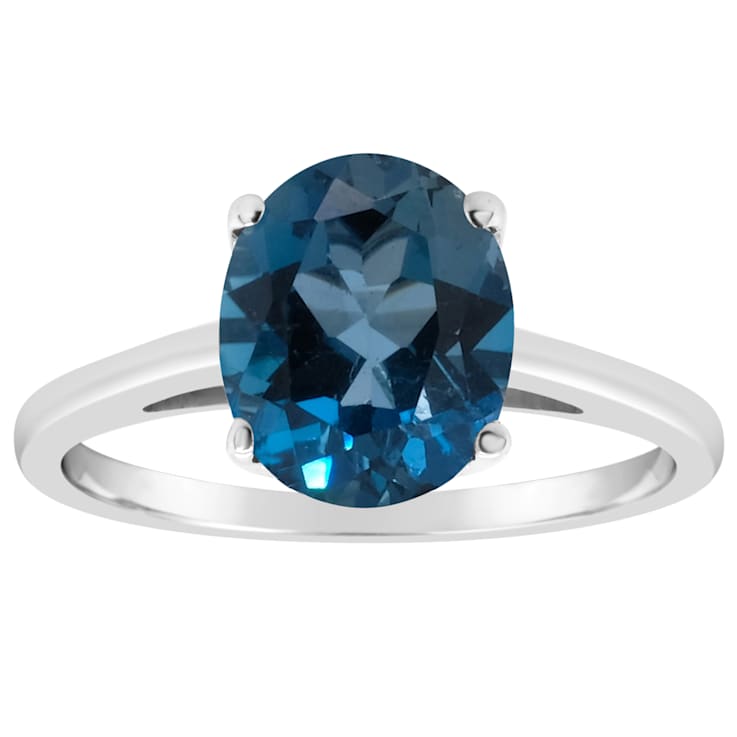 10x8mm Oval London Blue Topaz Rhodium Over Sterling Silver Ring