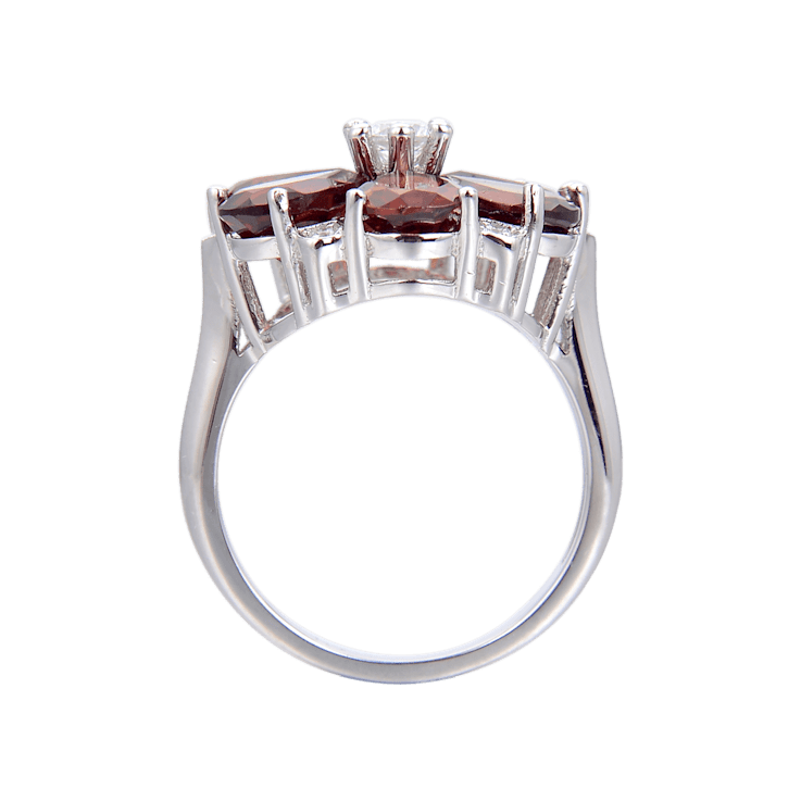 Pear Shape Garnet and Round White Cubic Zirconia Sterling Silver
Blooming Flower Design Ring