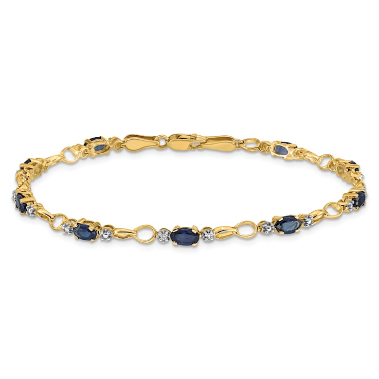 14k Yellow Gold and Rhodium Over 14k Yellow Gold Completed Open-Link
Diamond and Sapphire Bracelet