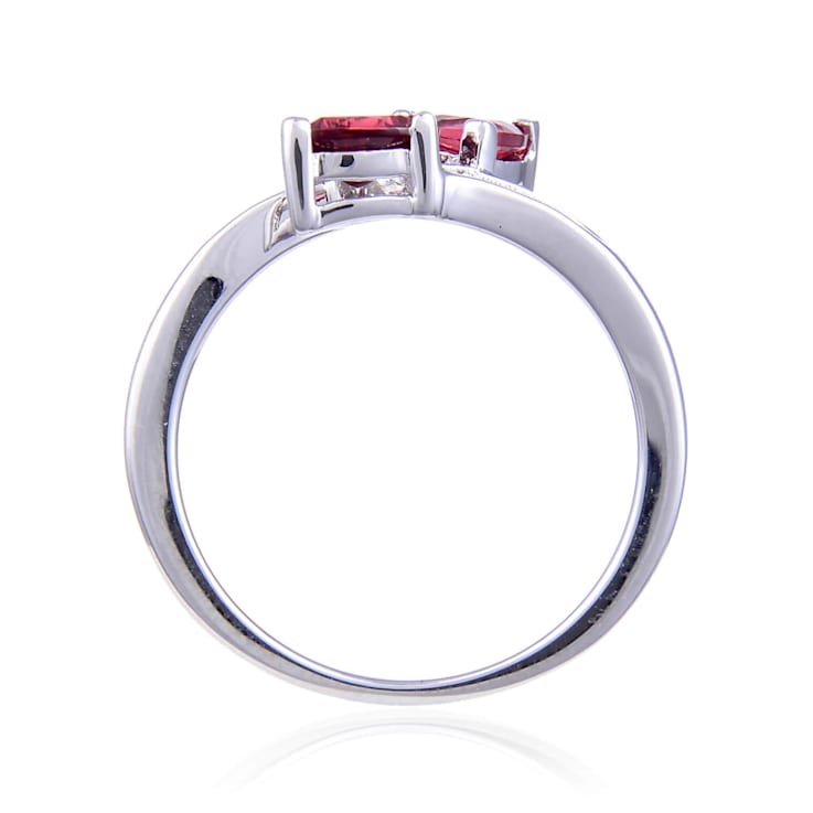 Trillion Garnet with White Topaz Accents Sterling Silver Ring, 1.22ctw
