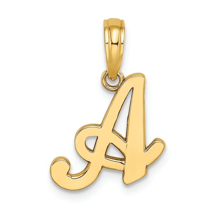 14k Yellow Gold Script Letter A Initial Pendant