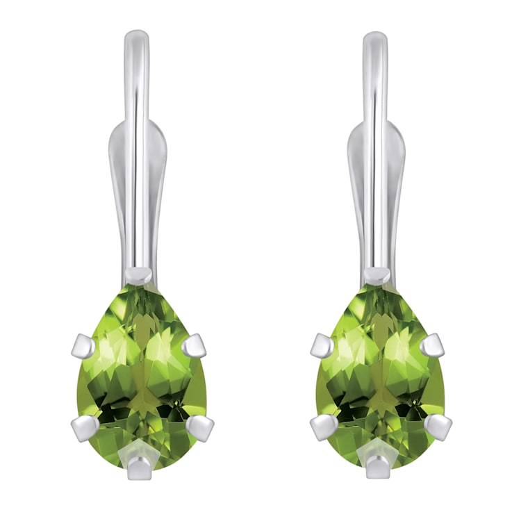 6x4mm Pear Shape Peridot Rhodium Over 10k White Gold Drop Earrings