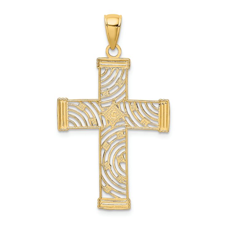 14K Two-tone Gold  Diamond-Cut and Cut-Out Cross Charm