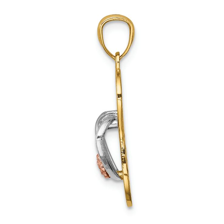 14k Tri-color Gold Textured Sandal Pendant