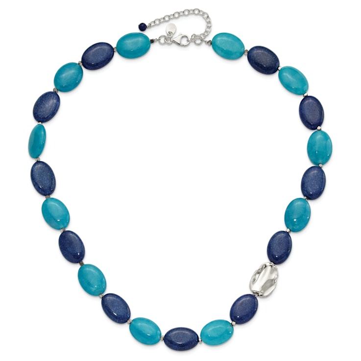 Sterling Silver Hematine, Jadeite, Lapis, Quartz with 2-inch Extension Necklace