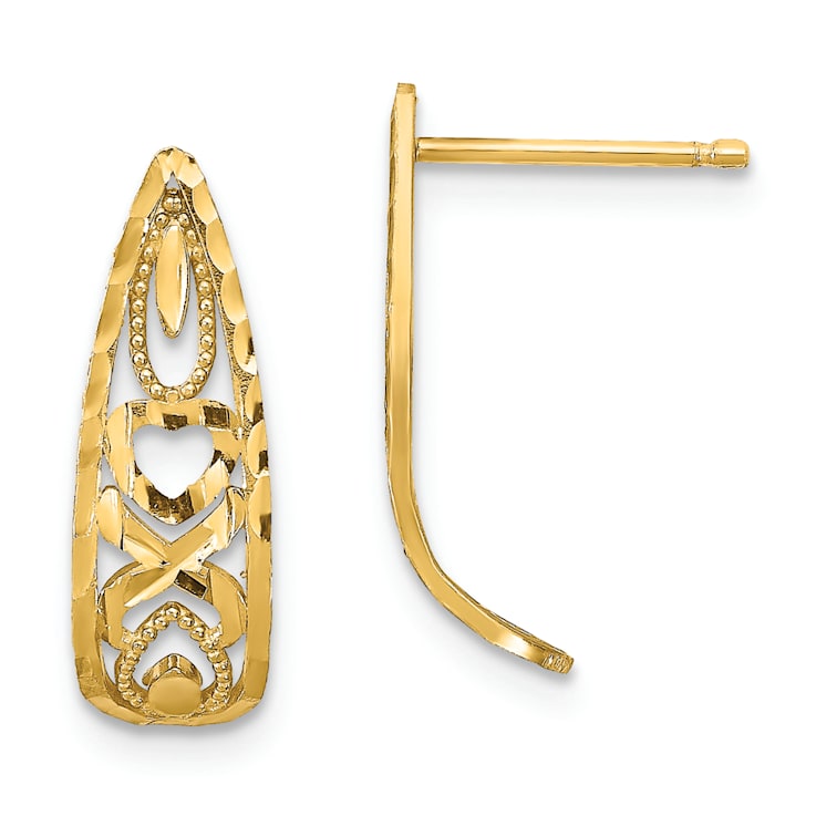 14k Yellow Gold Diamond-cut 5/8" Heart and X Mini J-Hoop Earrings
