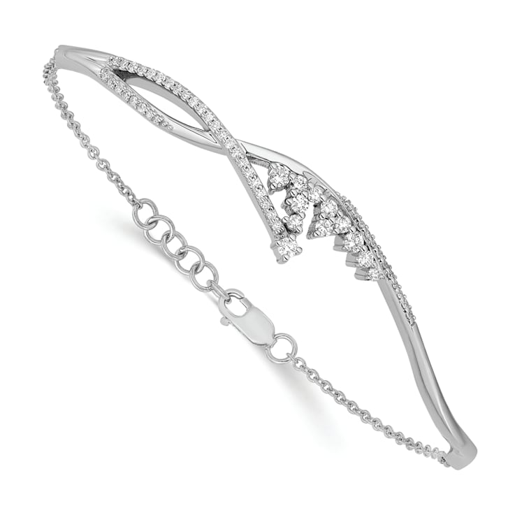 Rhodium Over 14k White Gold Polished Fancy Florina Diamond Bracelet