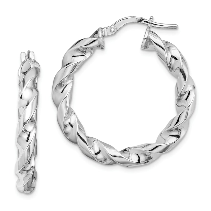Rhodium Over Sterling Silver 4x20mmTwisted Hoop Earrings