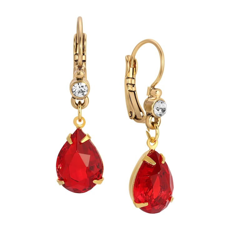 14k Gold Dipped Red Teardrop Crystal Leverback Earrings