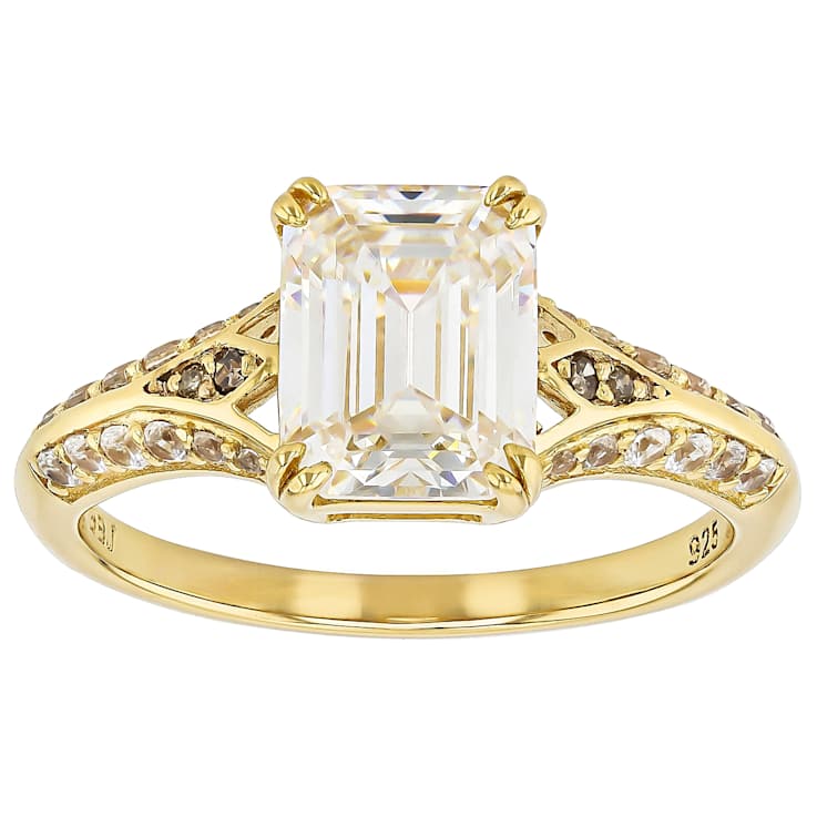 Diamond Simulant, Champagne Diamond And White Zircon Ring In 18K Gold
Over Sterling Silver 3.91ctw