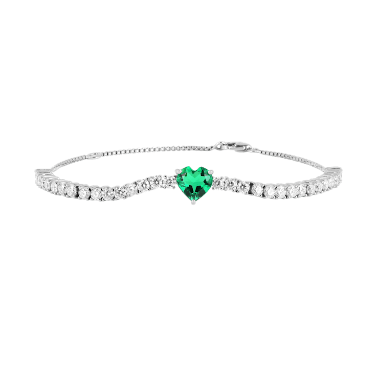Lab Created Emerald and Moissanite Accent Sterling Silver Heart Shape
Tennis Bracelet