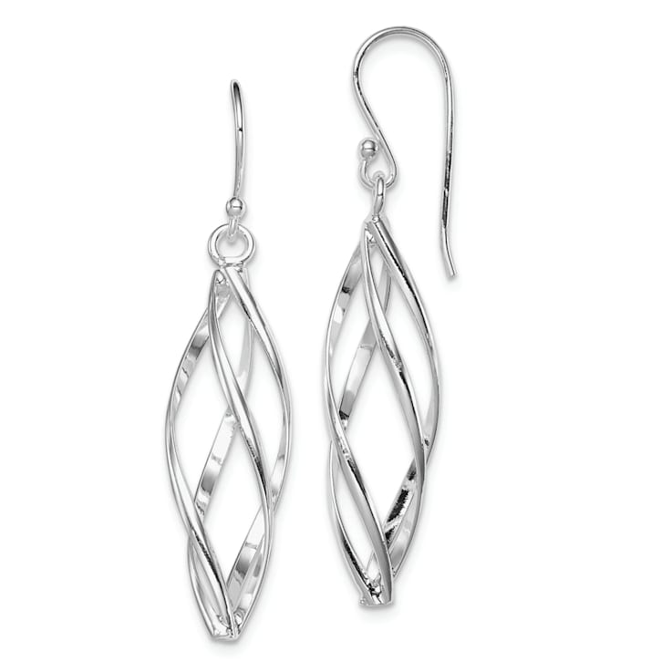 Rhodium Over Sterling Silver Polished Long Twisted Dangle Earrings
