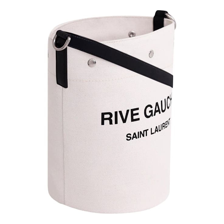 Saint Laurent Rive Gauche Black Leather Trim Linen Bucket