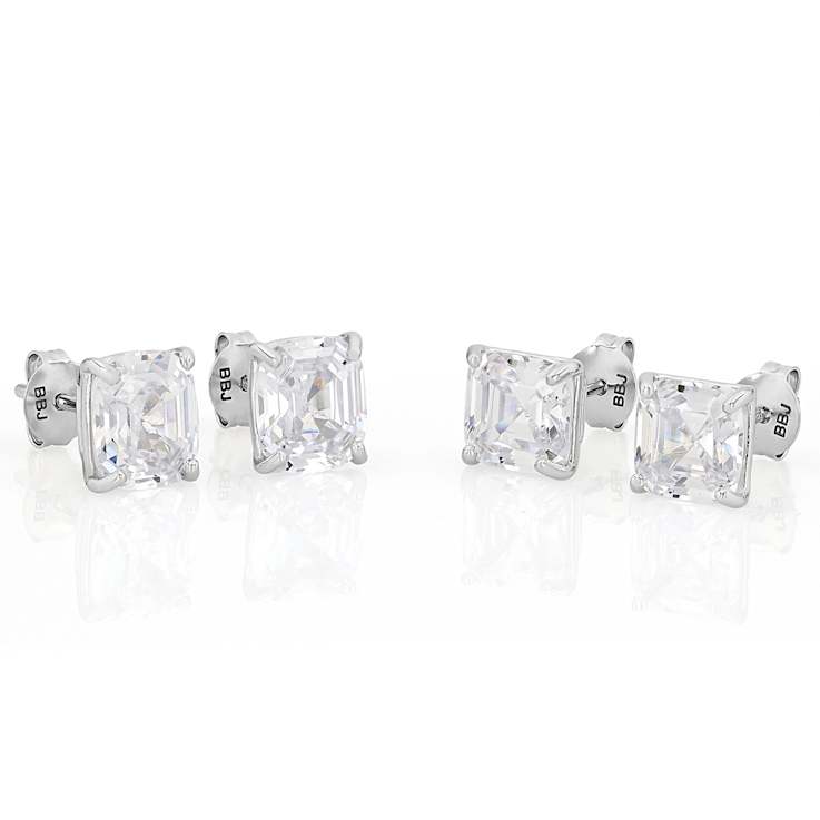 Cushion And Octagon Cut CZ Stud Set In Platinum Over Sterling Silver