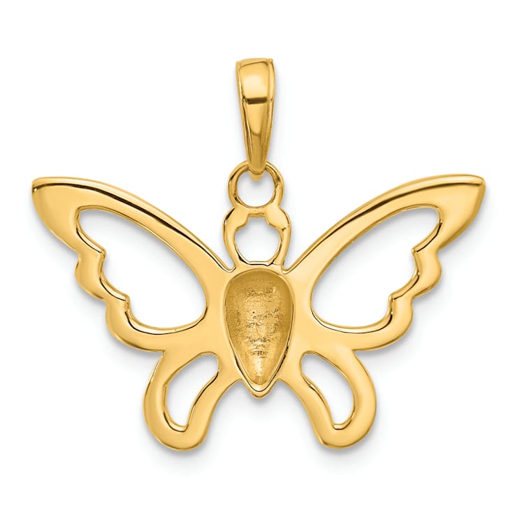 14k Two-tone Gold Polished and Diamond-cut Butterfly Pendant
