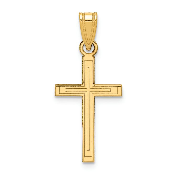 14k Yellow Gold Solid Laser Designed Cross Pendant