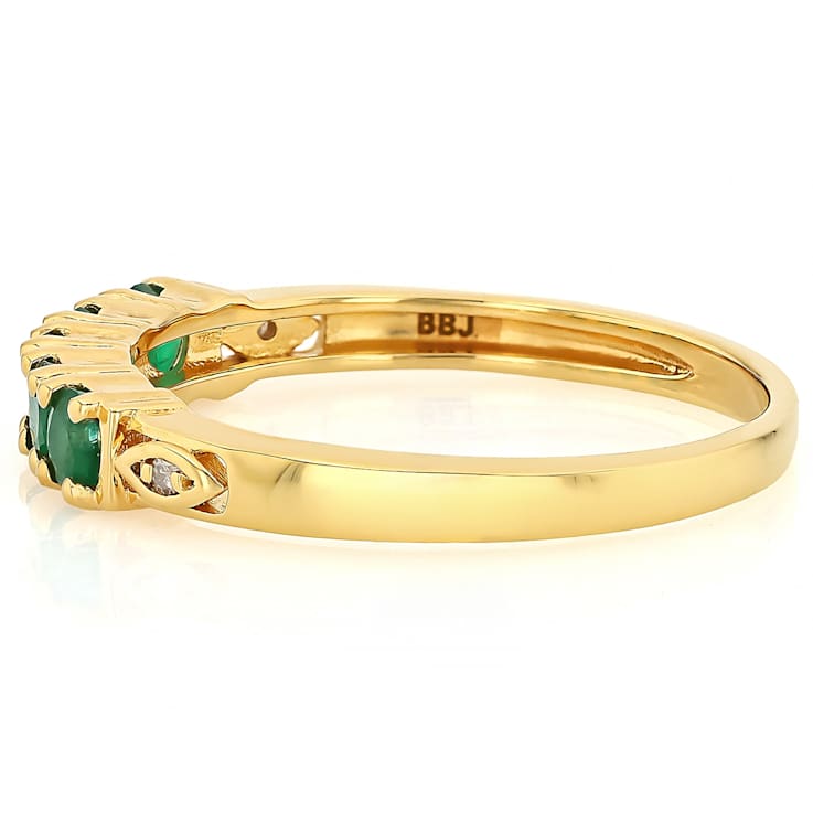 Zambian Emerald And White Diamond Ring In 18K Gold Over Sterling Silver 0.44ctw