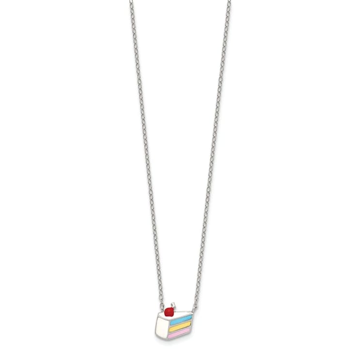 Rhodium Over Sterling Silver Enameled Cake Necklace