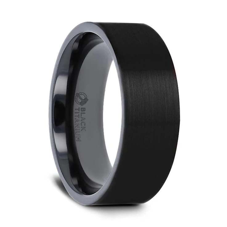 SAN BERNARDINO Brushed Finish Flat Black Titanium Men’s Wedding Band 6mm