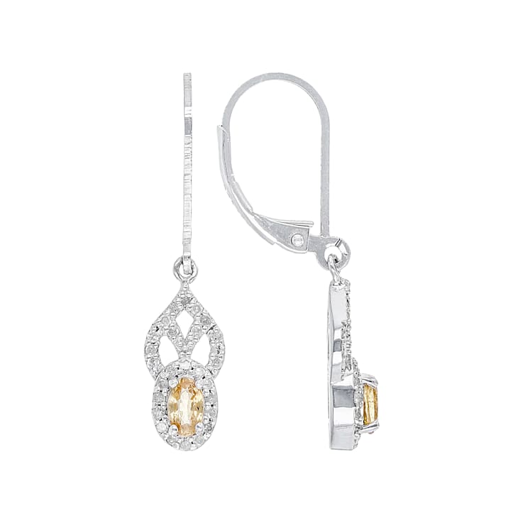 Orange Garnet And White Diamond Dangle Earrings In Sterling Silver 0.75ctw