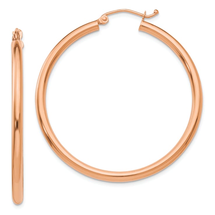 14K Rose Gold 1 9/16" Polished Tube Hoop Earrings