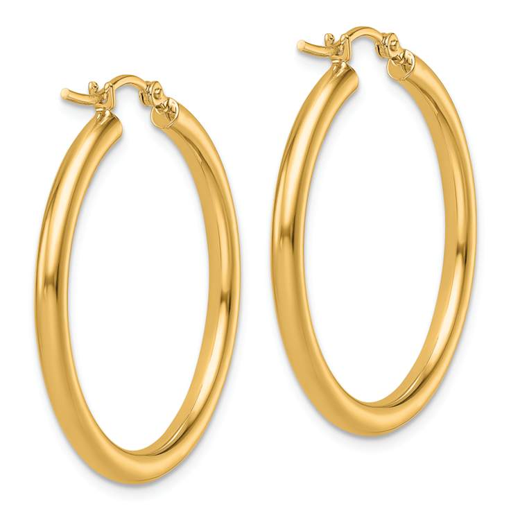 14k Yellow Gold 1 1/4 inch Polished Tube Hoop Earrings