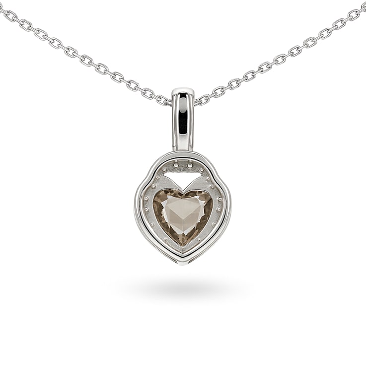 Natural Brown Whisky Quartz Sterling Silver Heart Shape Pendant with Chain