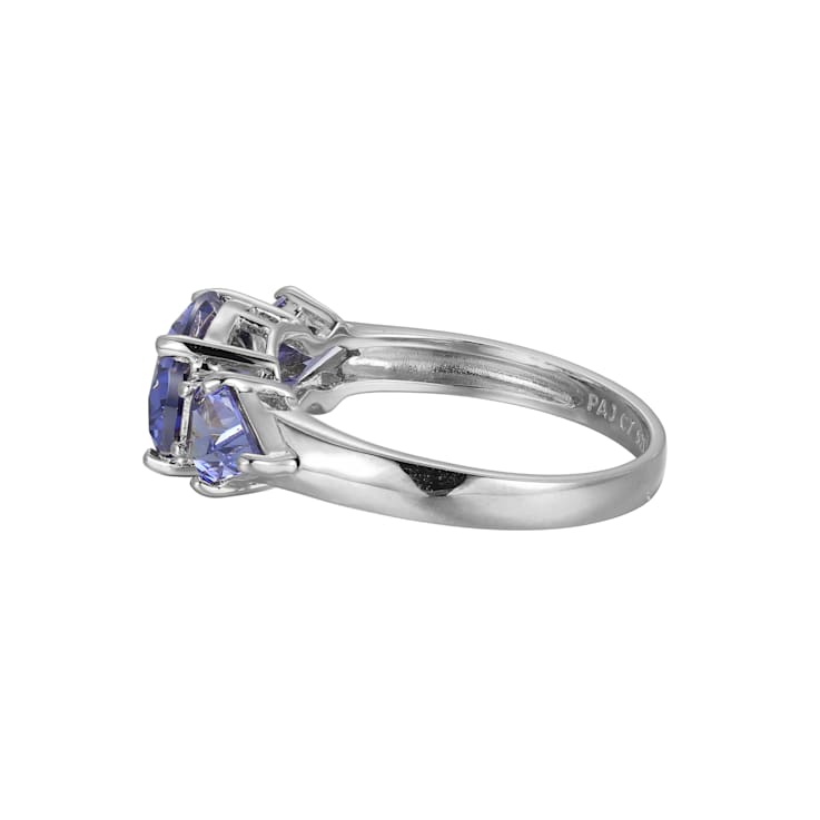 Blue Cubic Zirconia Platinum Over Silver June Birthstone Ring 4.27ctw