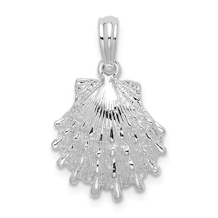 Rhodium Over Sterling Silver Polished Lions Paw Shell Pendant