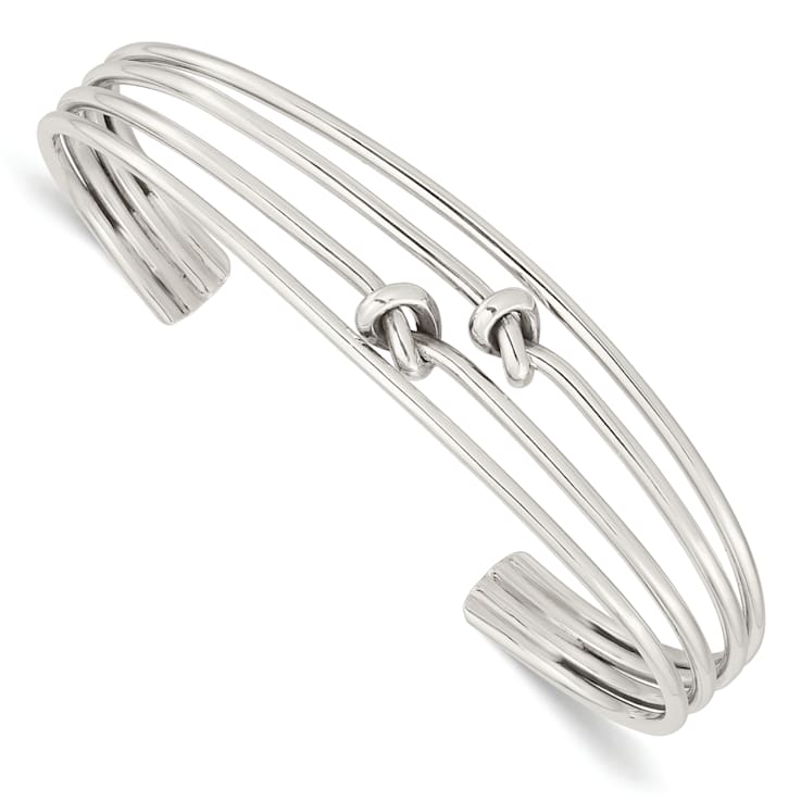 Sterling Silver Polished 4 Band Knots Cuff Bracelet