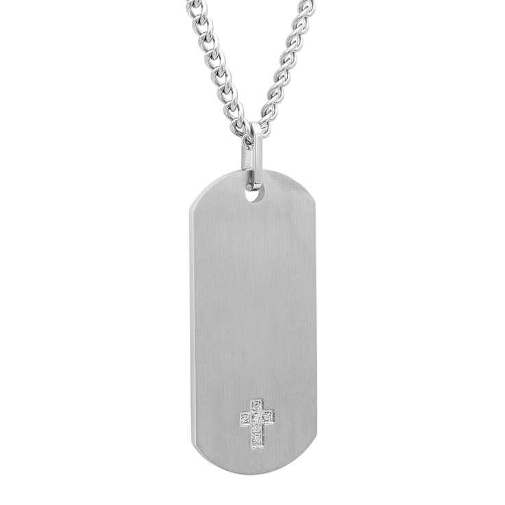 Robert Alton Mn's Dog Tag Pendant With Chain In Stainless Steel 0.05ctw