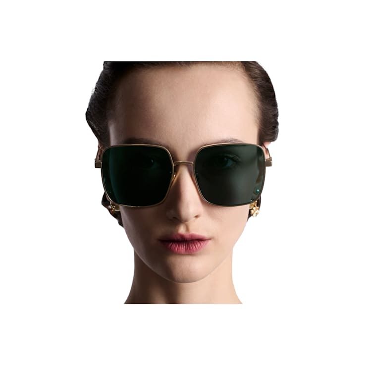Dior Cannage Rose Gold Square Frame / Green Lenses Sunglasses
