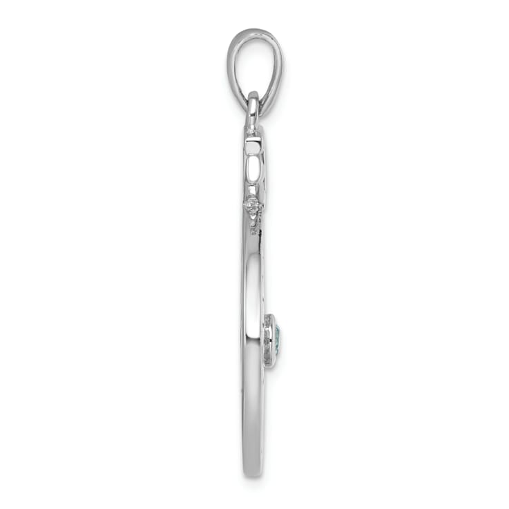 Rhodium Over Sterling Silver Blue Cubic Zirconia Compass Rose with Small
Anchor Pendant
