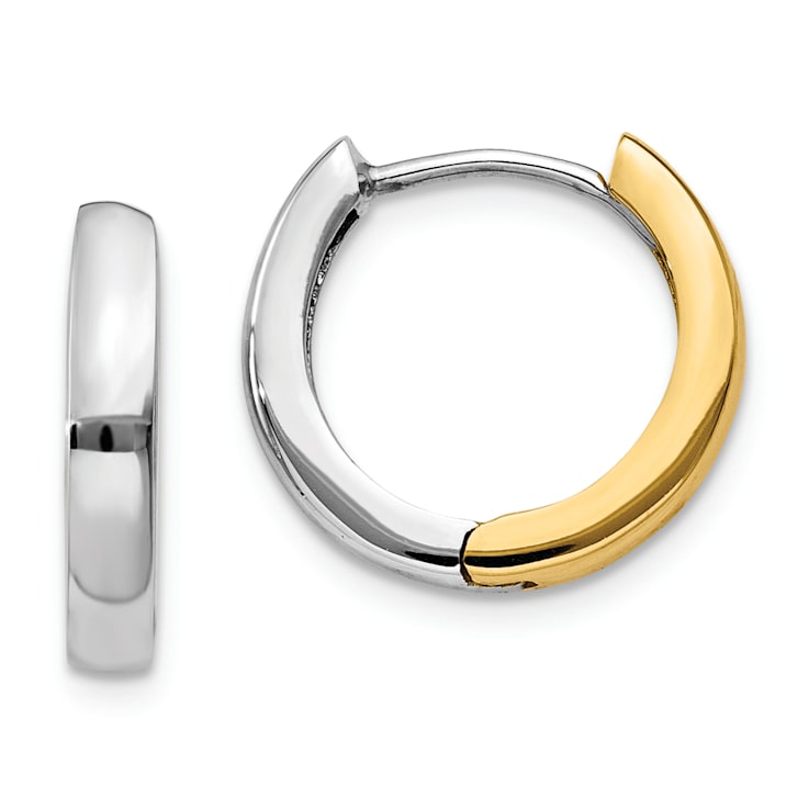 14k Yellow Gold and 14k White Gold 7/16" Round Hinged Hoop Earrings