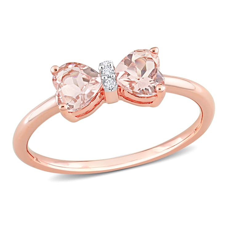 Morganite and Diamond 10K Rose Gold Bow Ring 1.015ctw