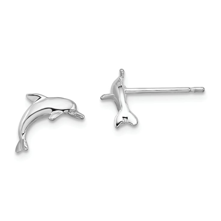 Rhodium Over Sterling Silver Polished Dolphin Post Earrings
